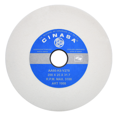 Rueda Abrasiva Vitrificada Blanca para Afilado de Herramientas de Acero Rápido, Artículo 1008